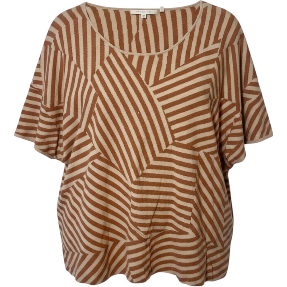 Soft Surroundings Geometric Stripe Knit Sweater Top XL Brown Short Sleeve 2DZ90